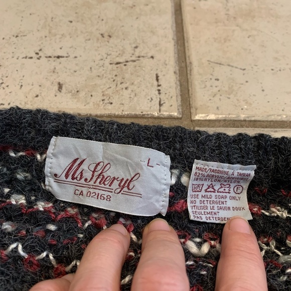 Vintage Ms. Sheryl Fair Isle Sweater L | Gray Red White Knit Pullover Chunky 80s - Picture 4 of 7